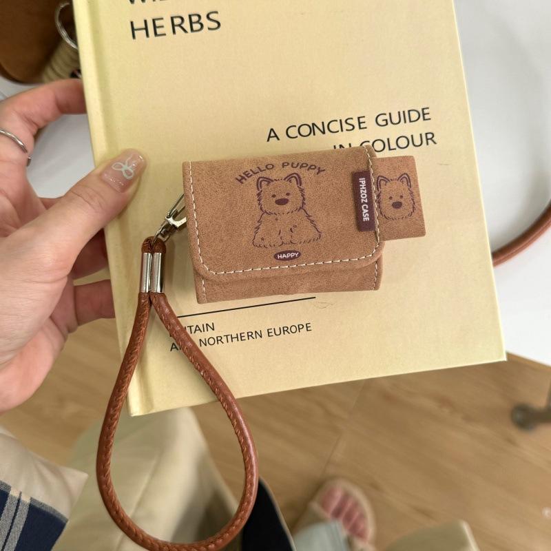 Leather Brown 23 Generation Wireless Bluetooth Headset Protective Cover Brown Leather Pattern Airpods1or2