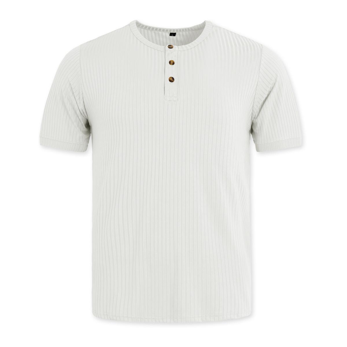 Herringbone Henry Shirt Short-sleeved Vertical-striped Button T-shirt White 3XL