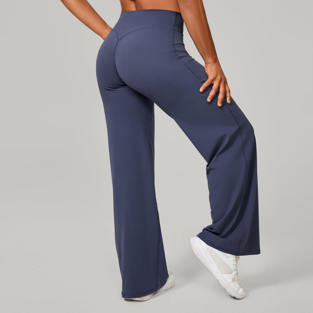 Pilates Straight Yoga Pants Versatile Loose Wide Leg Pants Running Sports Fitness Hip Show Pants Granite Blue L