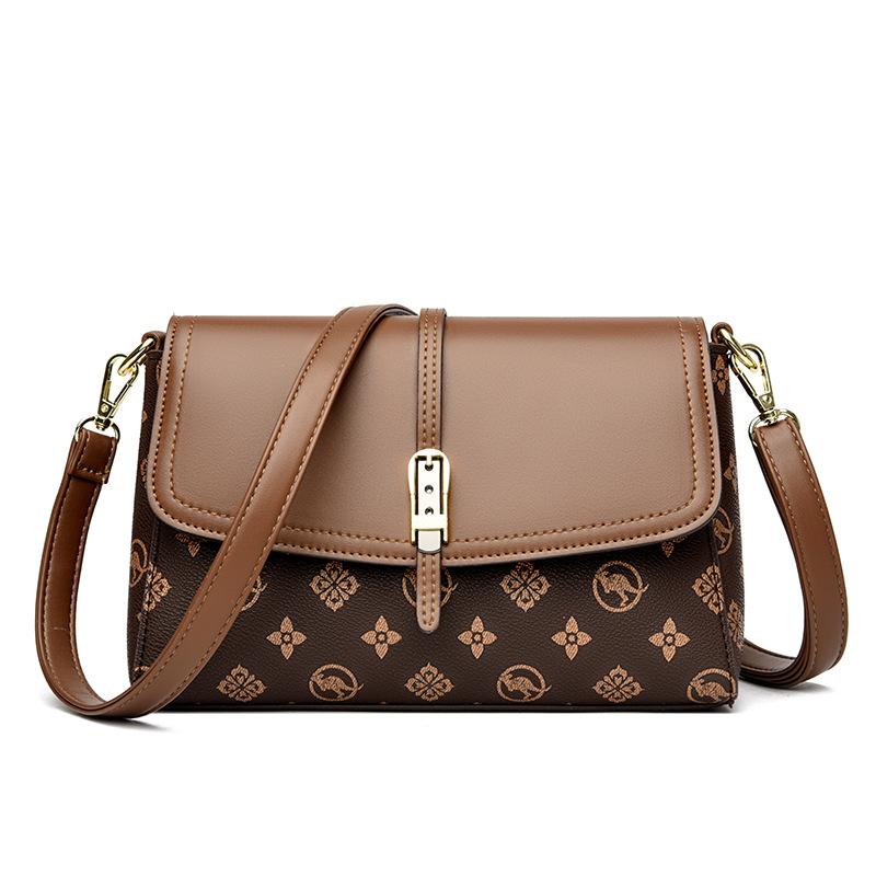 Womens Printed High-Capacity Shoulder Bag Brown With Dark Coffee