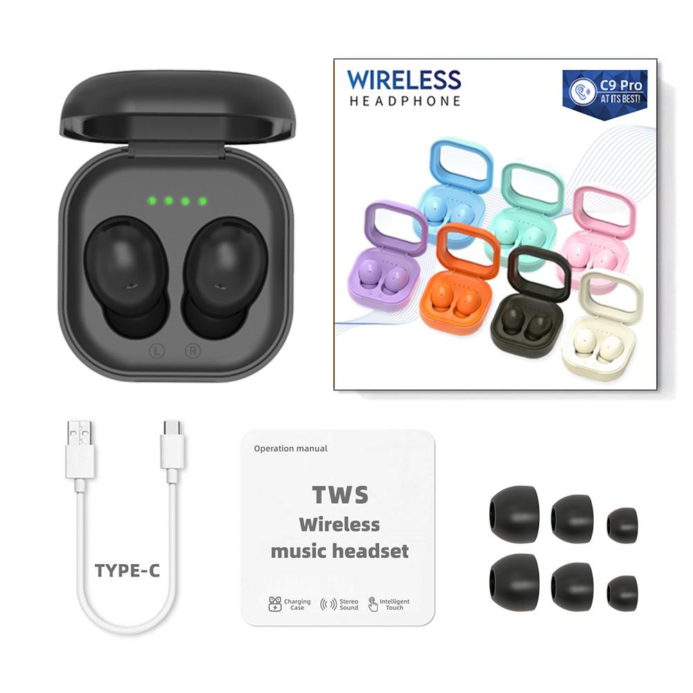 Bluetooth Headset Translucent Charging Bin Wireless 53 In-ear Ultra-long Life Battery C9 Pro Black