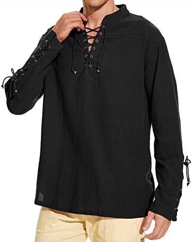Mens Plus-Size Casual Cotton-Linen V-Neck T-Shirt Black 2XL