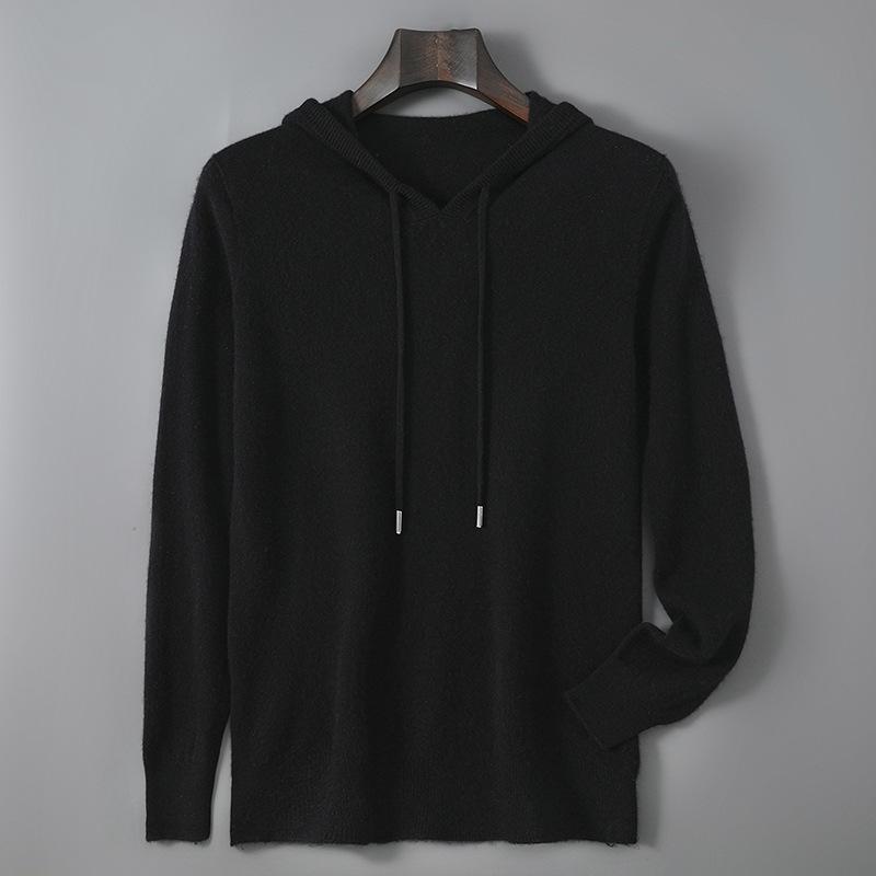 Mens Relaxed-fit Hooded Sweatshirt With Long Sleeves For Casual Wear Black 2XL