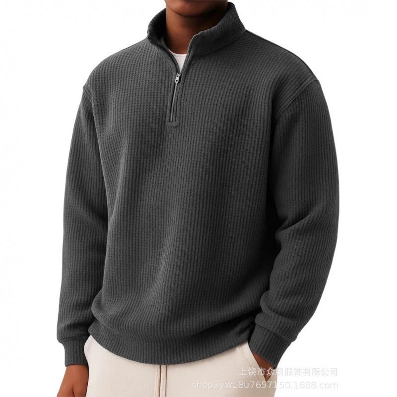 Mens Loose-fitting Casual Long-sleeve Pullover With A Zipper Black 3XL
