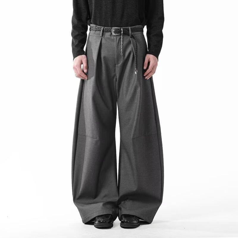 Loose Casual Pants Men's Versatile Thin Draping Wide Leg Gray 2XL