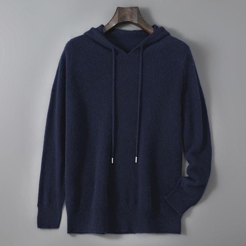 Mens Relaxed-fit Hooded Sweatshirt With Long Sleeves For Casual Wear Dark Blue 2XL