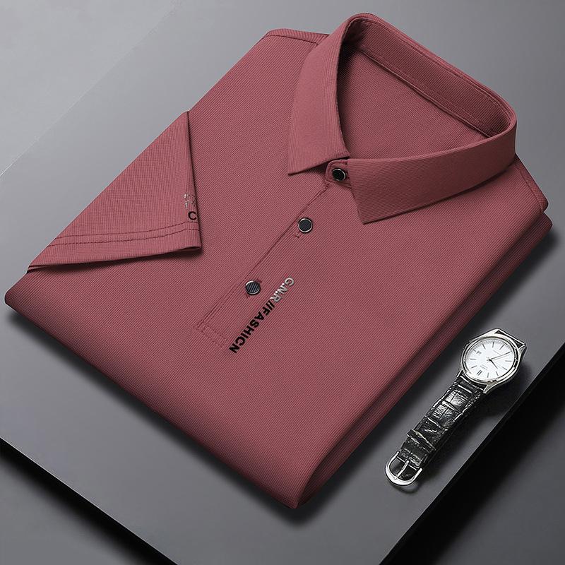 Mens Casual Versatile Lapel Short-sleeve Shirt Red Camel 2XL