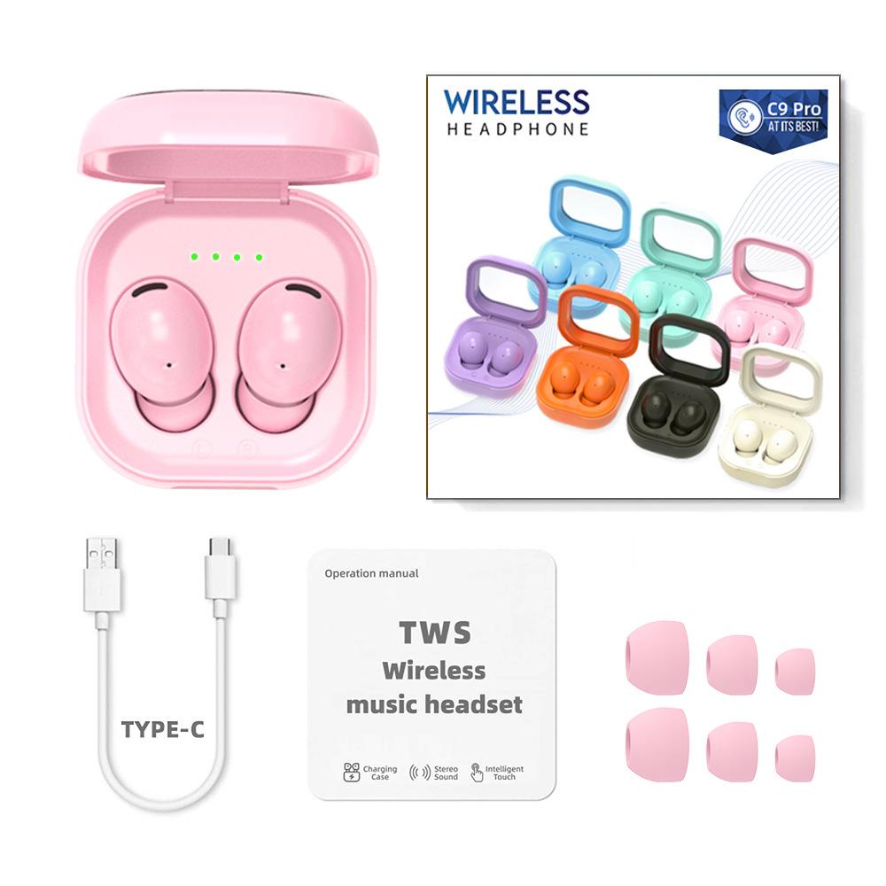 Bluetooth Headset Translucent Charging Bin Wireless 53 In-ear Ultra-long Life Battery C9 Pro Pink