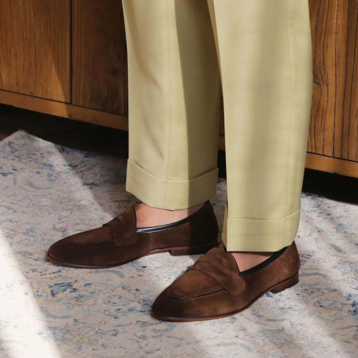 British Style Men's Shoes With Square Toe Suede Brown 38