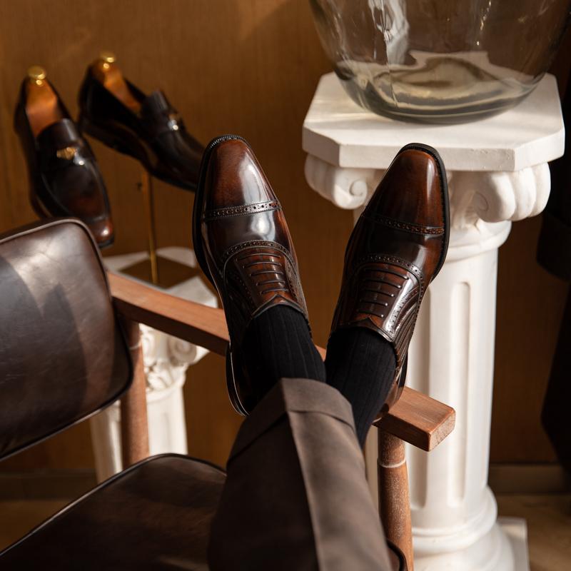 Gentleman Cowhide Commuting Formal Shoes Coffee 38