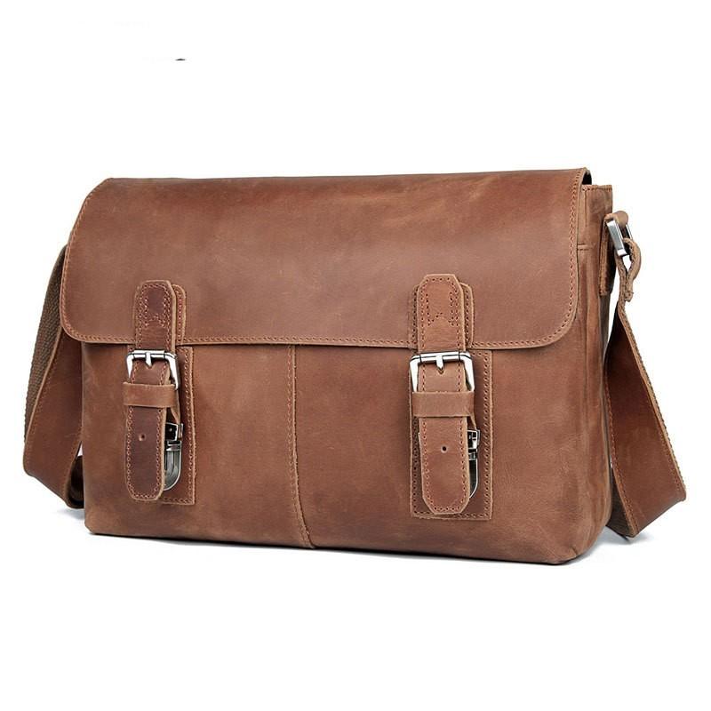 Vintage Leather Crossbody Bag For Men Brown