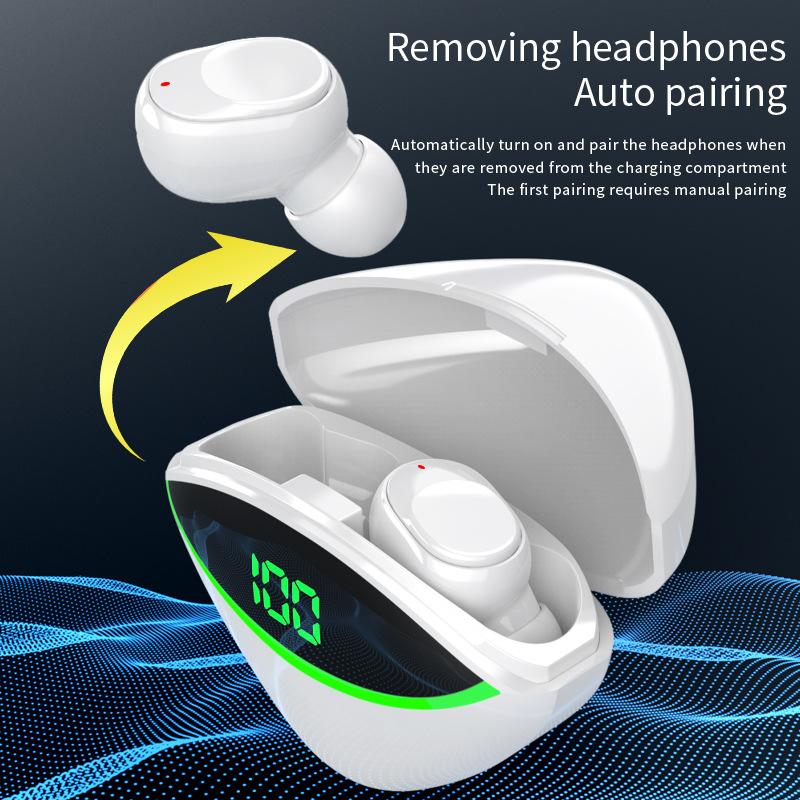 Wireless Bluetooth Headset Digital Display In-ear Movement White
