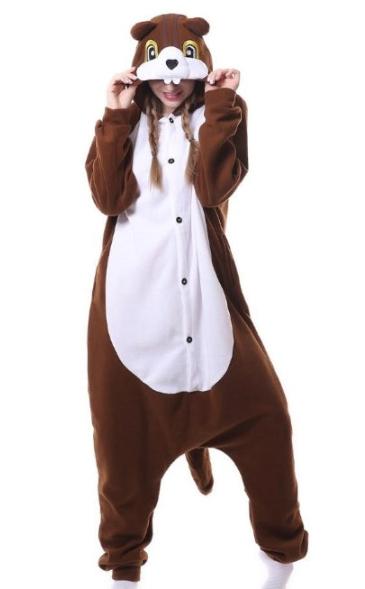 Brown Bear Polar Fleece Cartoon One-piece Animal Pajamas Squirrel L