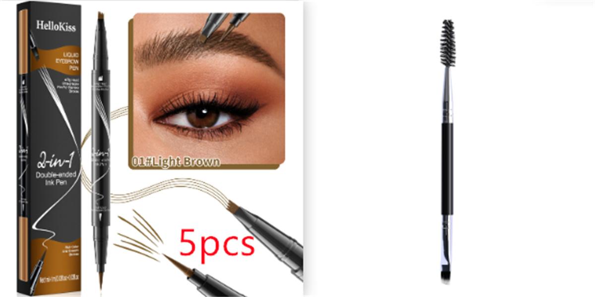 Double-headed Liquid Eyebrow Pencil Quick-drying Sweat-resistant Not Smudge 01 Light Brown set2