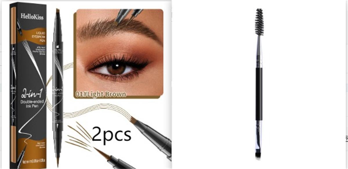 Double-headed Liquid Eyebrow Pencil Quick-drying Sweat-resistant Not Smudge 01 Light Brown set3
