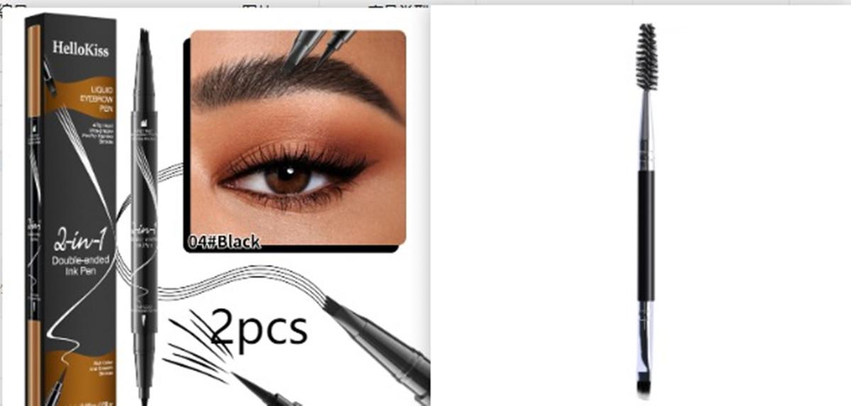 Double-headed Liquid Eyebrow Pencil Quick-drying Sweat-resistant Not Smudge 04 Black  set3