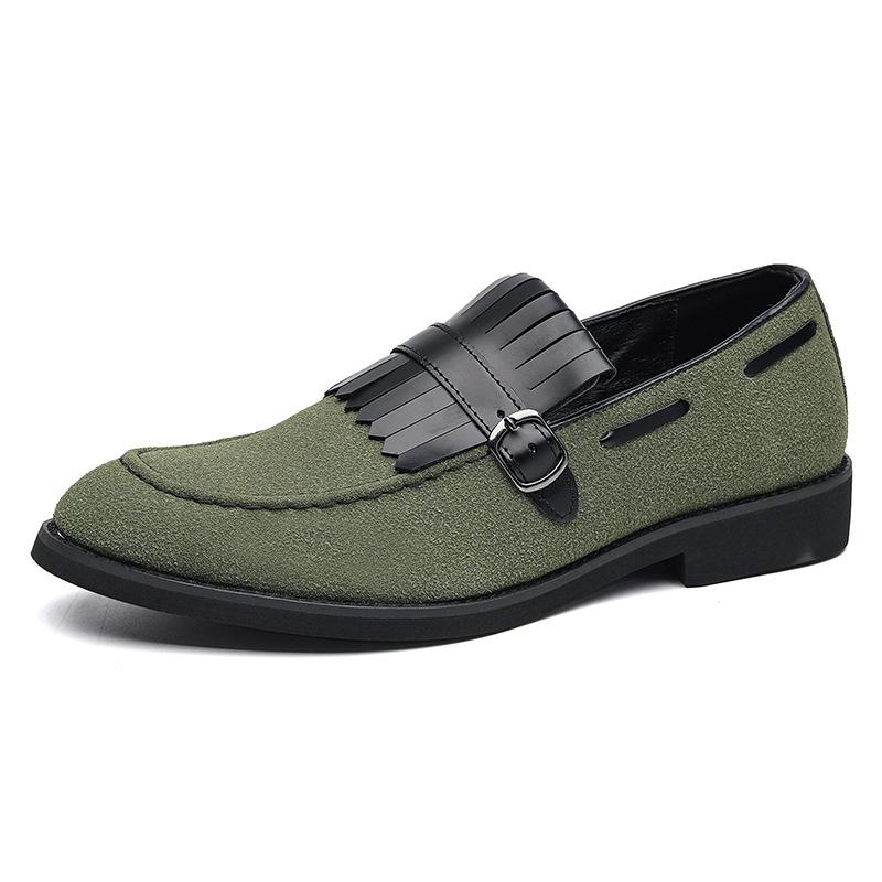Men's Casual British Style Leather Shoes Green cloth surface 38