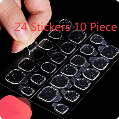 Upgraded Ultra-thin Jelly Glue Nail Stickers Super Sticky Fake Nails Double-sided Wearable 24 Stickers 10 Piece Common Style