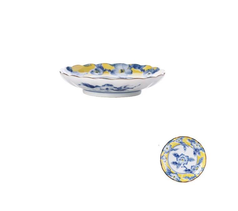 Huang Caishan Tea Porcelain Tableware Yellow And Colorful Patterns 4.8 Inch Fluted Plate