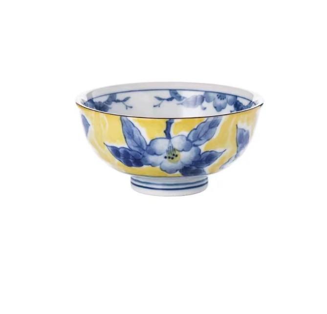 Huang Caishan Tea Porcelain Tableware Yellow And Colorful Patterns 4.5 Inch Rice Bowl