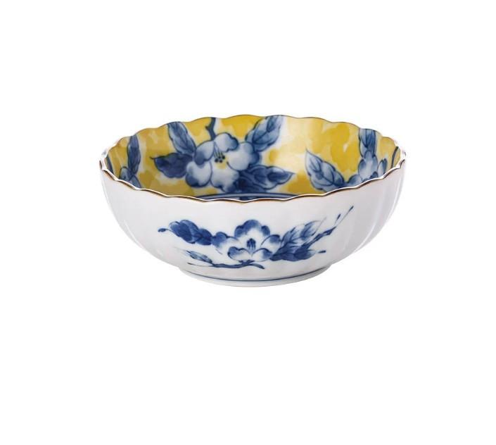 Huang Caishan Tea Porcelain Tableware Yellow And Colorful Patterns 5.4 Inch Fluted Bowl