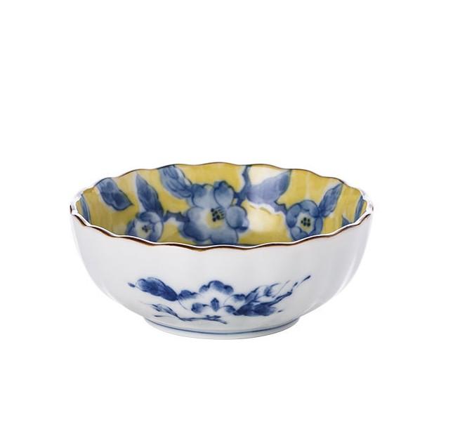Huang Caishan Tea Porcelain Tableware Yellow And Colorful Patterns 4.1 Inch Fluted Bowl