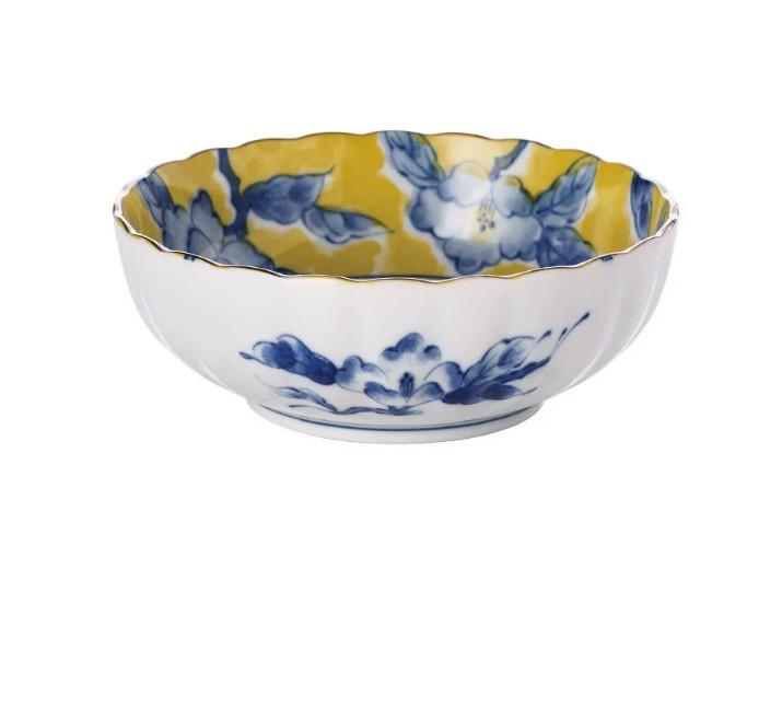 Huang Caishan Tea Porcelain Tableware Yellow And Colorful Patterns 6.6 Inch Noodle Bowl