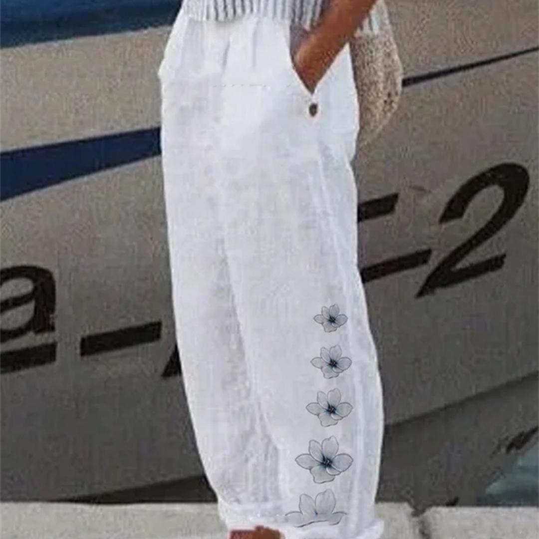 Womens Stylish High-waisted Cotton-linen Breathable Casual Pants Style03 2XL