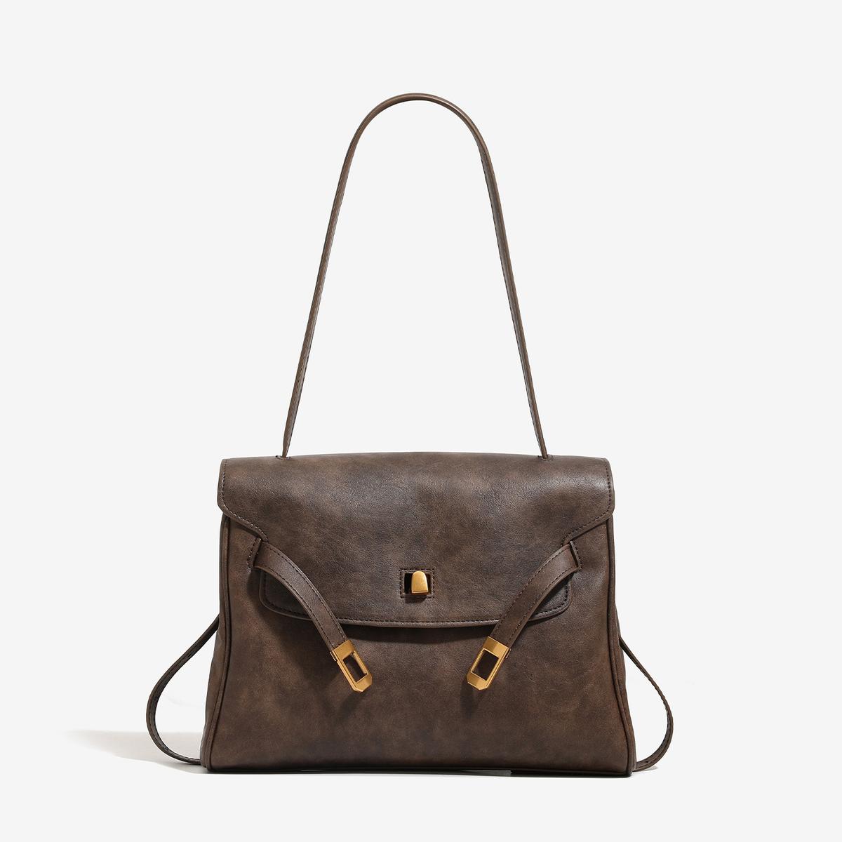 Womens Fashionable Retro Casual Minimalist Shoulder Bag Coffee 29X10X20cm