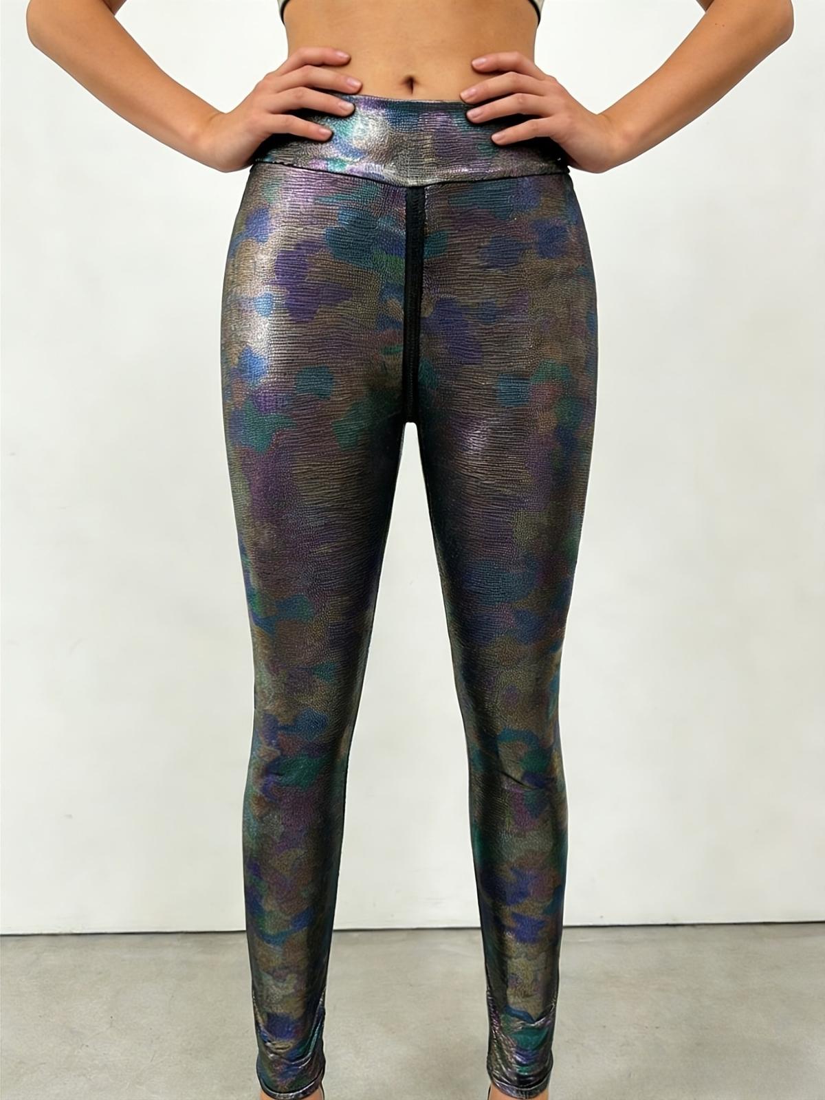 Mirror-effect Patent Leather Zip-fly Bottoming Leggings Purple 2XL