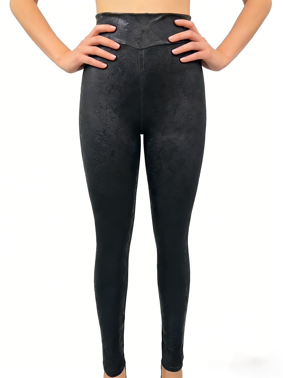 Mirror-effect Patent Leather Zip-fly Bottoming Leggings Black 2XL