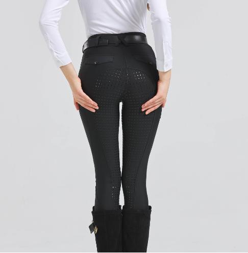 High-Waisted Equestrian Breeches - Quick-Drying Abrasion-Resistant Non-Slip Breathable Riding Pants for Women Black L