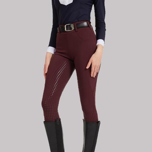 High-Waisted Equestrian Breeches - Quick-Drying Abrasion-Resistant Non-Slip Breathable Riding Pants for Women Wine Red L