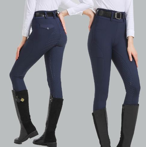 High-Waisted Equestrian Breeches - Quick-Drying Abrasion-Resistant Non-Slip Breathable Riding Pants for Women Purplish Blue L