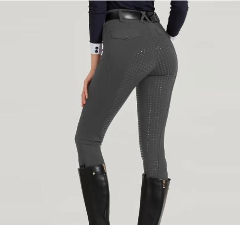 High-Waisted Equestrian Breeches - Quick-Drying Abrasion-Resistant Non-Slip Breathable Riding Pants for Women Gray L