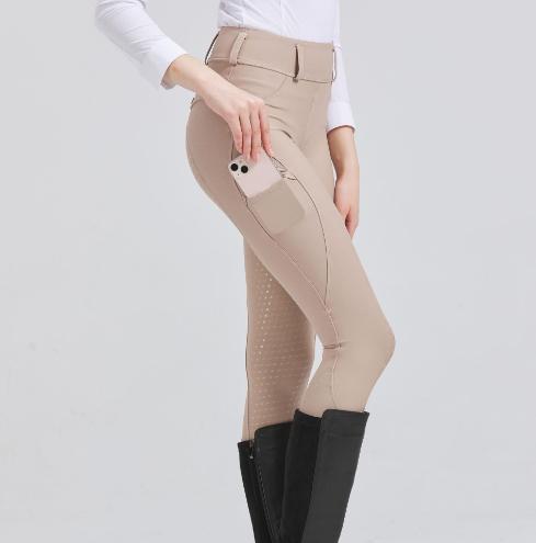 High-Waisted Equestrian Breeches - Quick-Drying Abrasion-Resistant Non-Slip Breathable Riding Pants for Women Khaki L