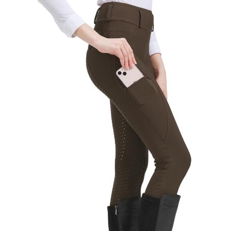 High-Waisted Equestrian Breeches - Quick-Drying Abrasion-Resistant Non-Slip Breathable Riding Pants for Women Brown L