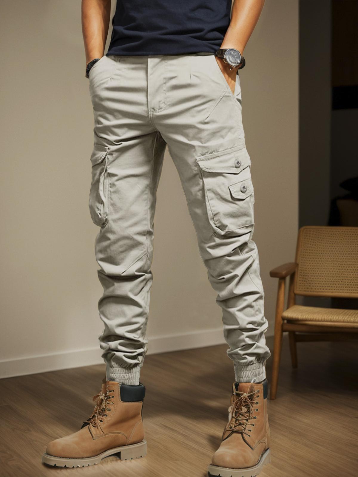 New Summer Casual Drawstring Workwear Pants Men Apricot L
