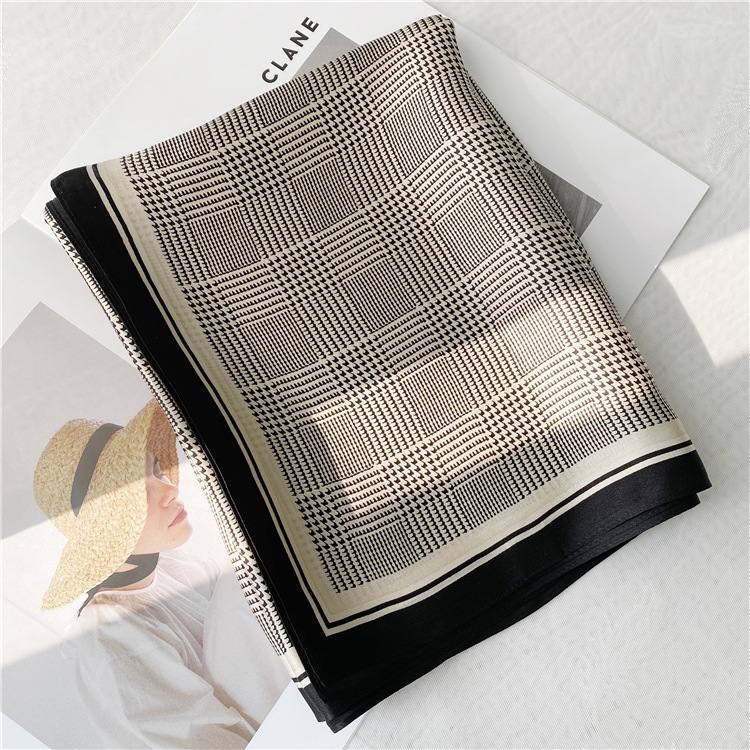Black And White Houndstooth Long Silk Scarf Autumn Style Fashion Shawl Dual-use