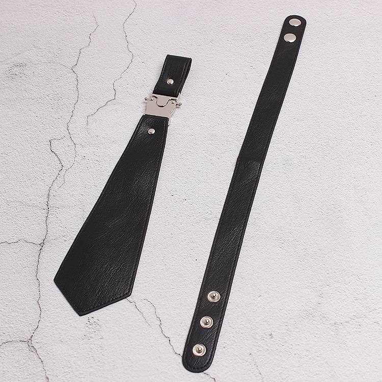 Punk Couple Style Silver Metal Buckle Adjustable Black Leather Tie