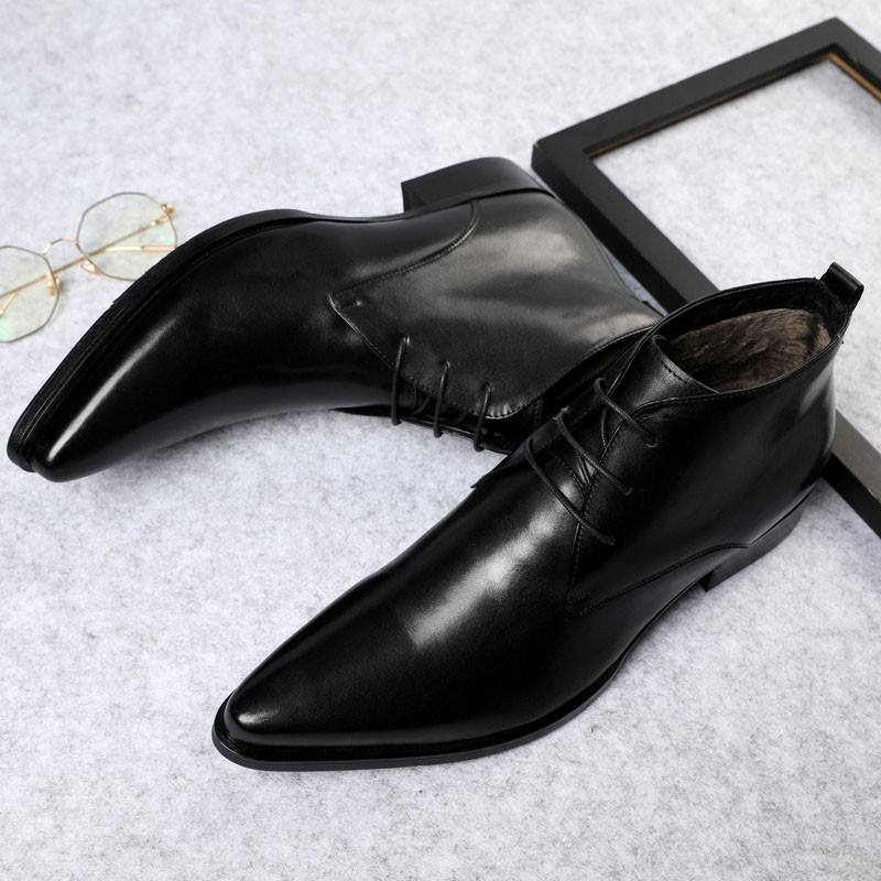 British Super Pointed Toe Business Formal Wear Mid-high-top Leather Shoes