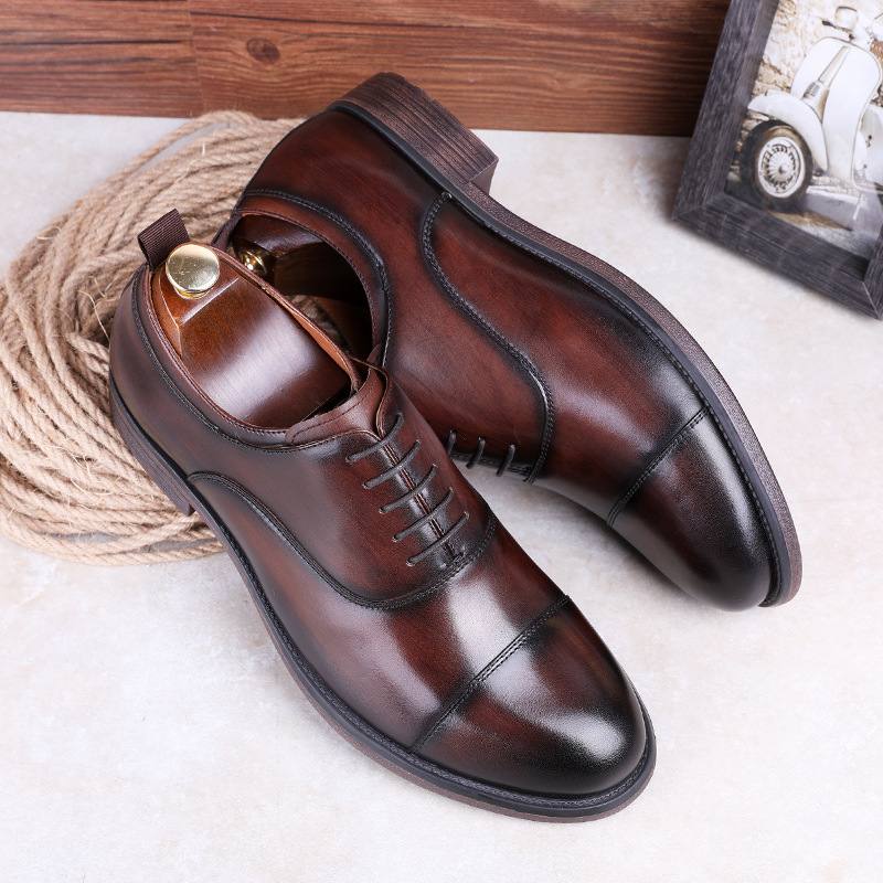 First Layer Cowhide Gradient Upper Lace-up Men's Shoes