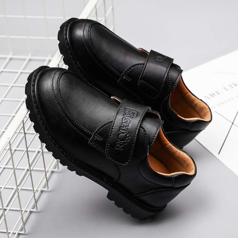 Boys Black Leather Show Children's Black British Style Student Shoes