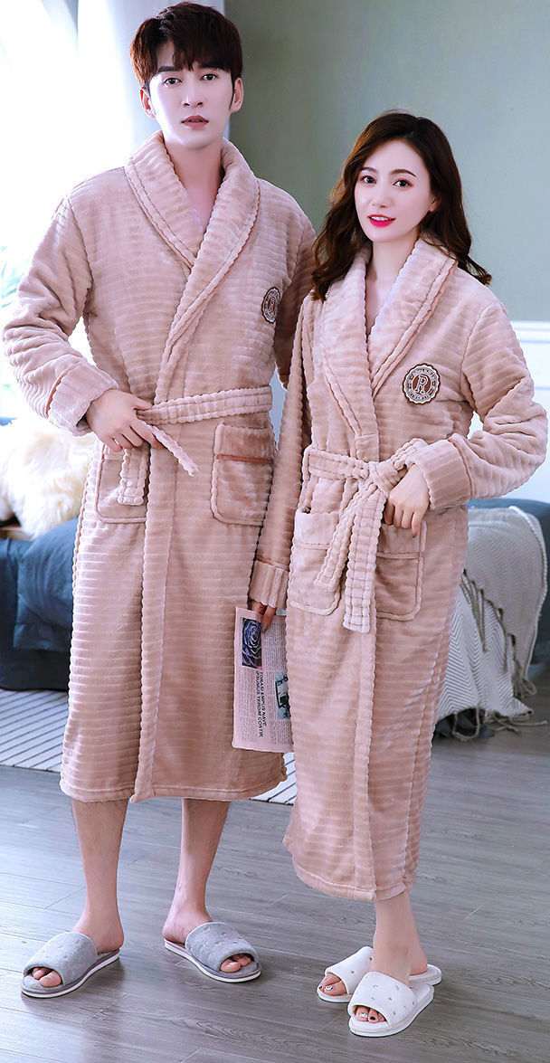 Coral Fleece Long-sleeved Plus Fleece Plus Long Pajamas And Bathrobe