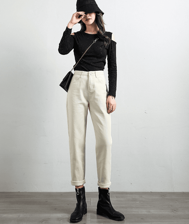 Korean Jeans Loose Harem Pants High Waist Radish Chic Pants Straight Retro Dad