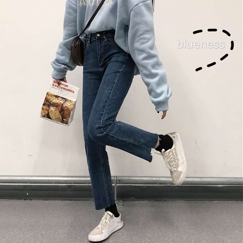 All-match Chic Net Red High Waist Calf Jeans Women