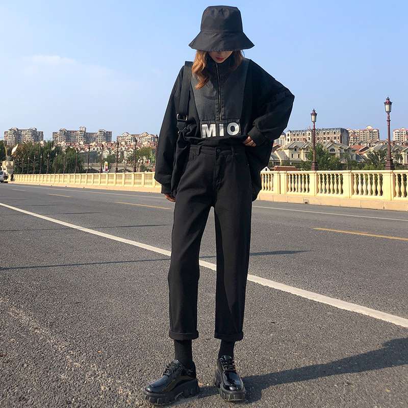 Women's Jeans Korean Style Straight Wide Leg Pants High Waist Drape