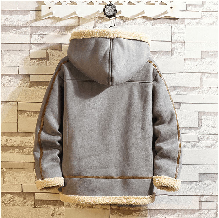 Fashion Lamb Wool Hooded Casual Men's Cotton Jacket