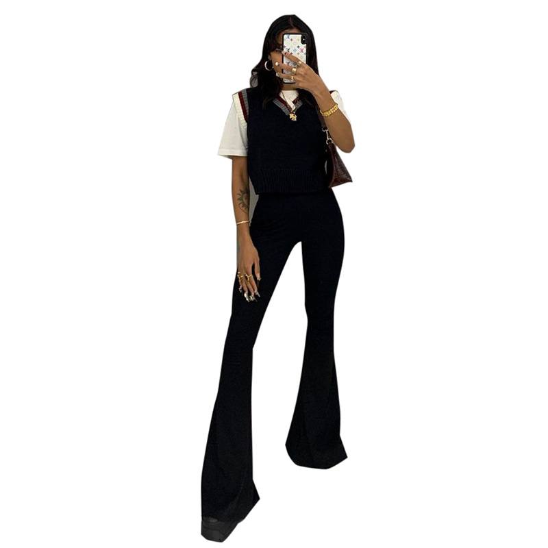 High Waist Grommet Criss Cross Hem Flare Leg Jeans