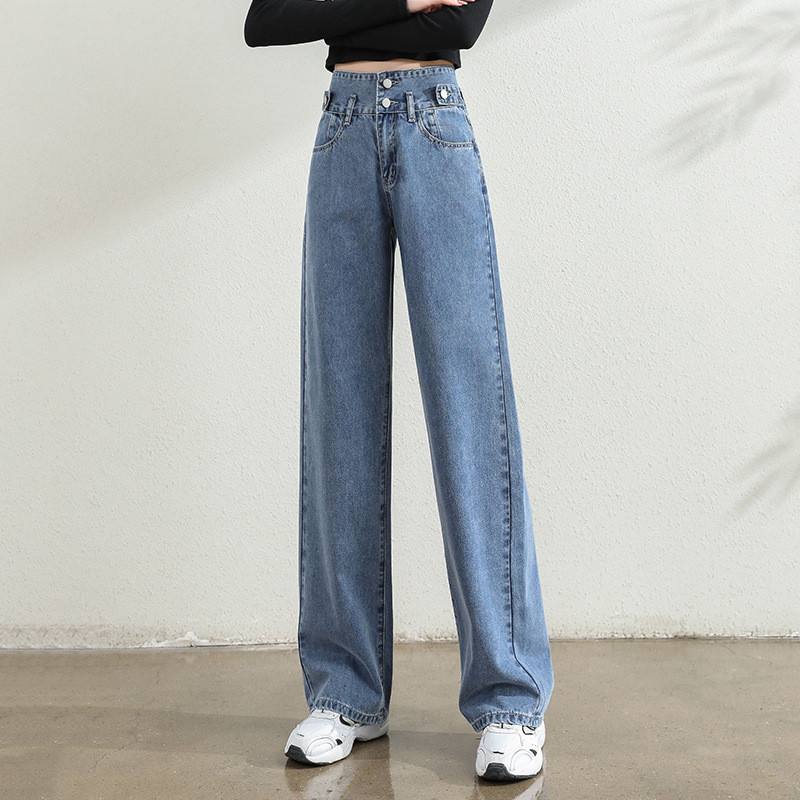 Women's Double Breasted Straight Jeans High Waist